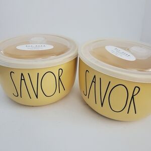 Rae Dunn SAVOR Yellow Ceramic Bowl With Lid